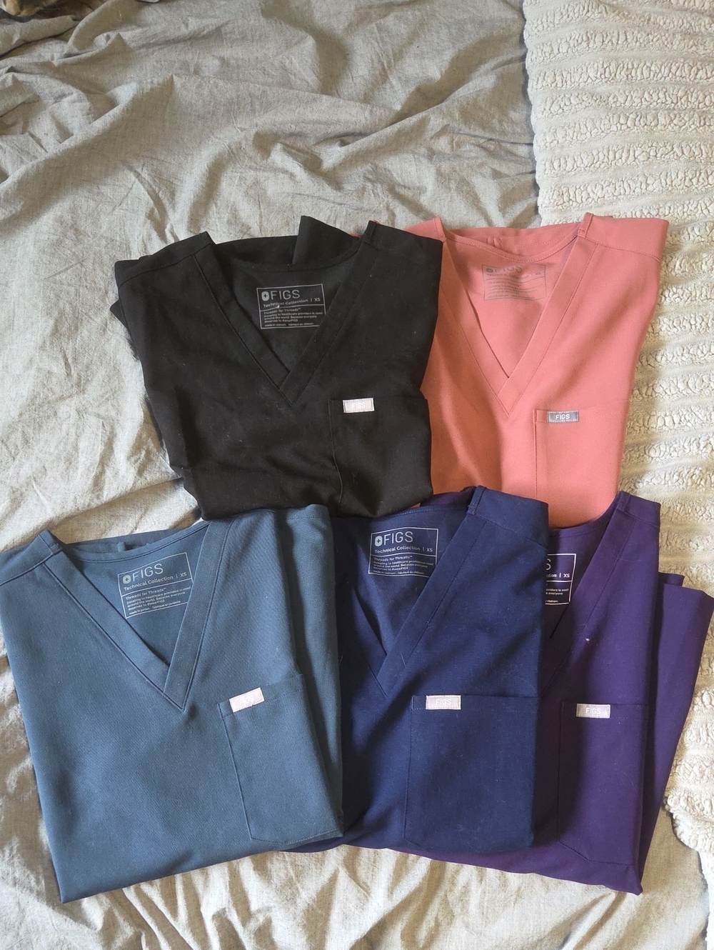 Figs Short Sleeve V-Neck Scrub Tops — Black, Coral, Slate Blue, Navy, Purple